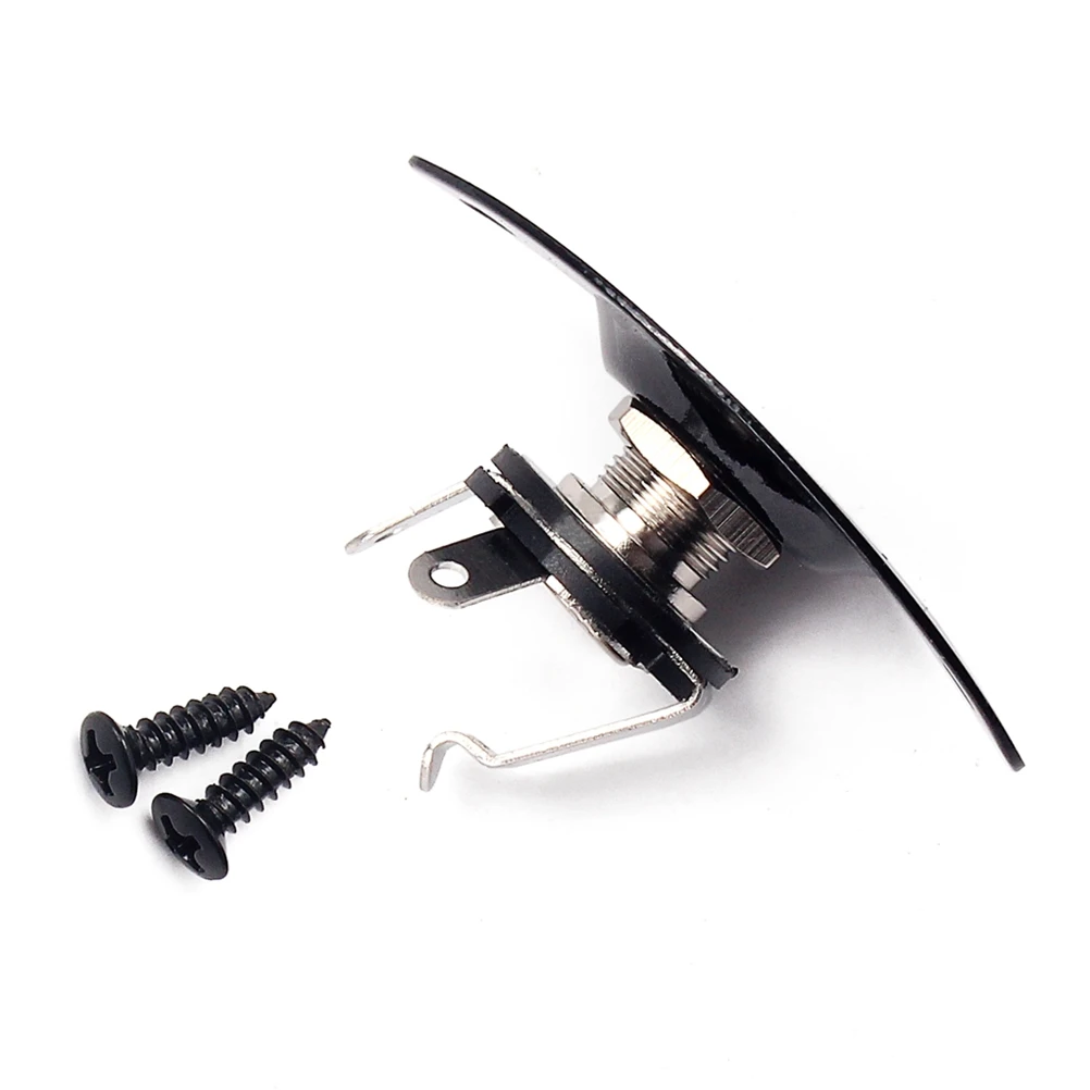 

1PCS Black 1 4 Inch Pickup Socket Output Input Plate Replacement for Electric Bass Mounting Screws Plated Iron Copper
