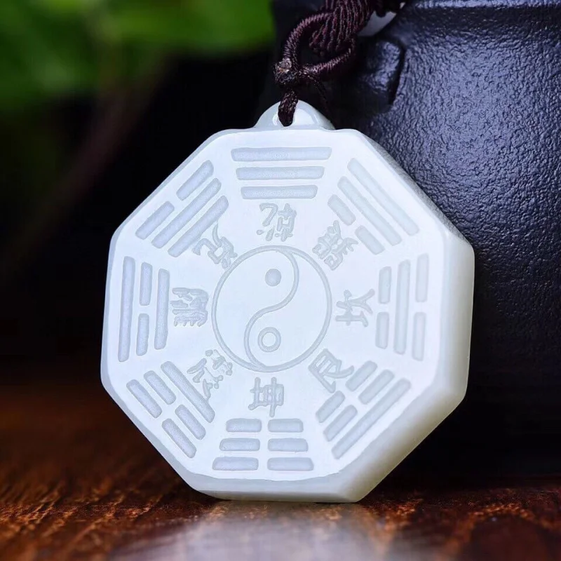 

Xinjiang Hetian Jade Eight Trigrams Pendant Eight Trigrams Jade Pendant Engravable Hanging Ornament Necklace Sweater Chain Jewel