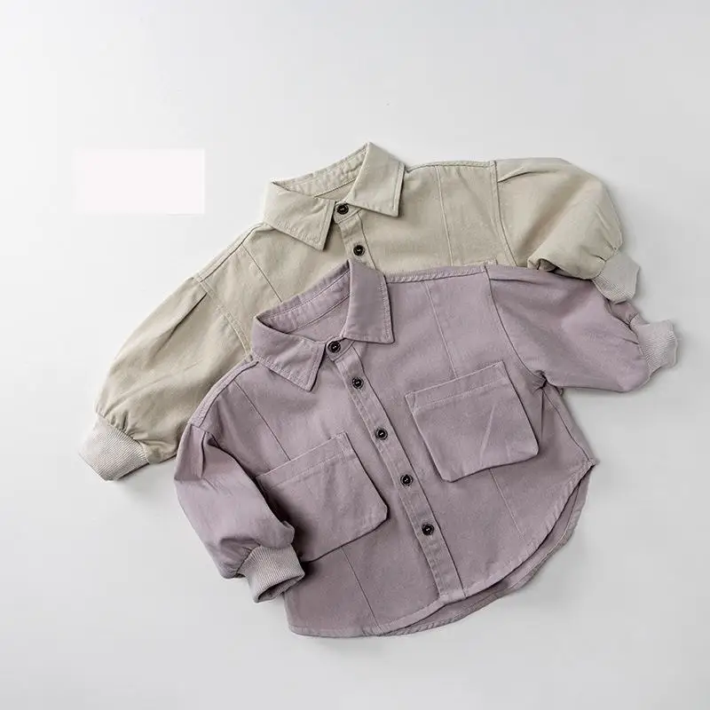 

2025 Autumn New Boys Long Sleeve Shirts Cotton Children Solid Casual Cardigan Fashion Kids Girls Lapel Shirts Coat Baby Clothes
