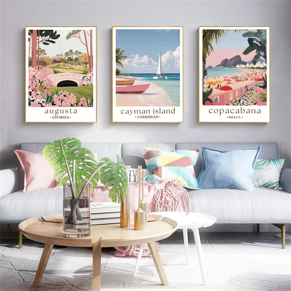 

Augusta Georgia travel poster Historic city print Cayman Islands Caribbean Copacabana Brazil Lively Beach wall art Home decor