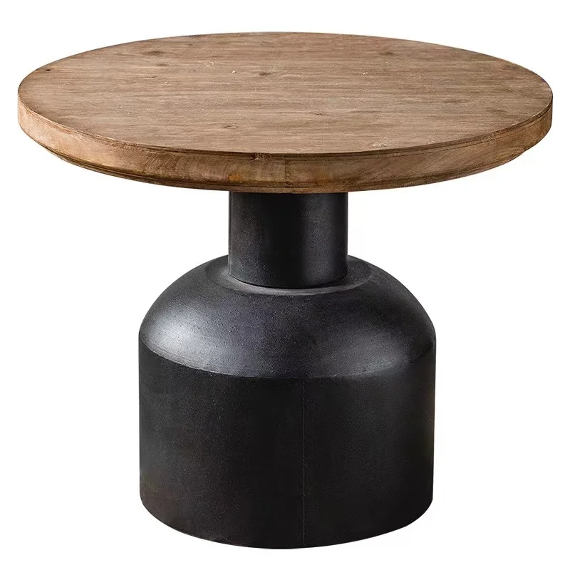 Franse stijl ronde vintage bank bijzettafel creatieve woonkamer massief houten kleine salontafel met ijzeren voet voor thuis