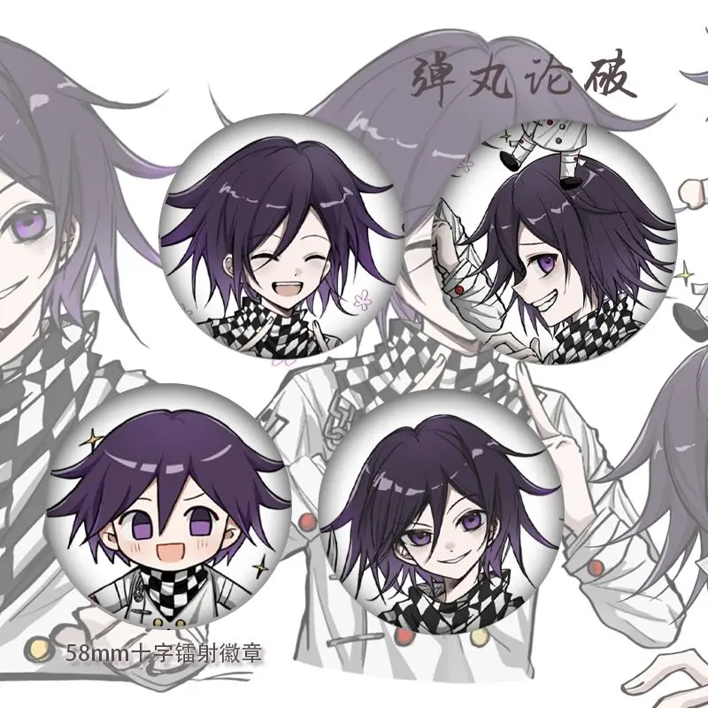 4PCS Anime Danganronpa v3 Kokichi Oma Cosplay Exquisite 58MM Badge Bag Pins Fans Brooch Birthday Student Gifts