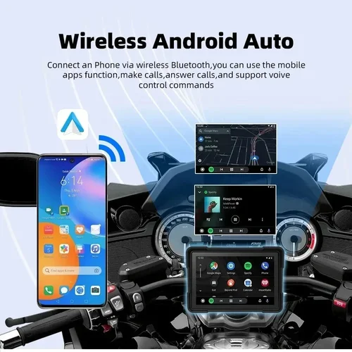 Imagen 2 del producto Navegación GPS portátil para motocicleta de 5 pulgadas, Carplay inalámbrico, pantalla automática Android, pantalla táctil IP67, reproductor Multimedia resistente al agua