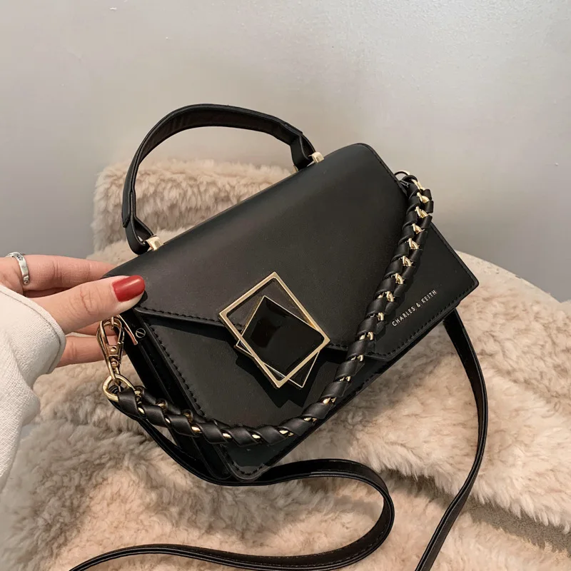 

Women's Korean New Arrival Versatile Small Square Bag - Woven Chain Design, Single Shoulder, Crossbody & Top-Handle Styles