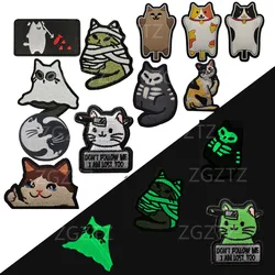 Meme Cat Glow In Dark Embroidery Patch Meowdy Don'T Follow Me I Am Lost Too Knife Kitten Applique For Clothing PVC Stickers