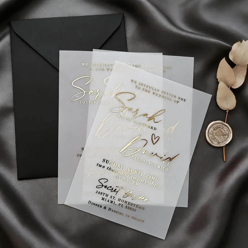 

10PCS Vellum Paper Wedding Invitation with Foil, Personalized Wedding Invitations with Envelopes, Parchment Wedding Invitation