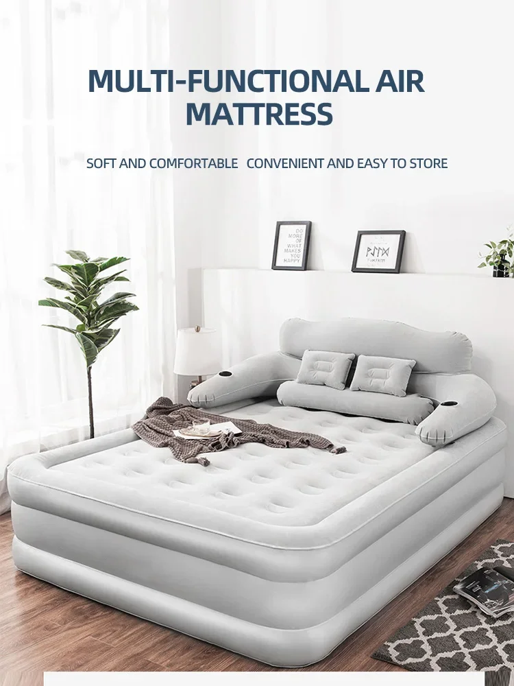 

150*203cm Automatic Inflatable Bed with Detachable Backrest Double Bed Camping Tent Mattress Portable Built-in Pump Air Cushion