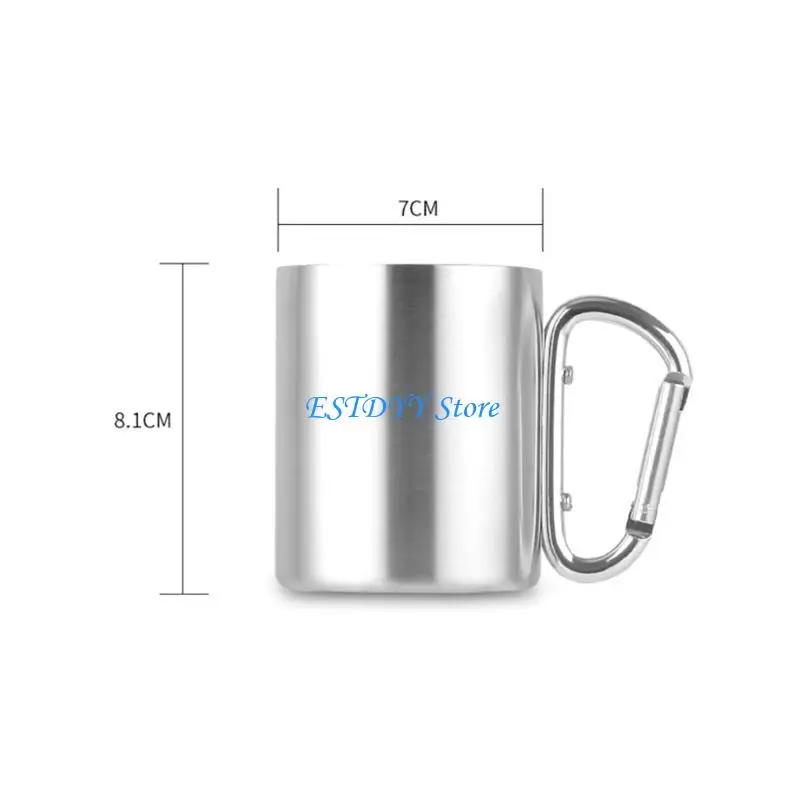 G6DE 220ml DIY Customize Stainless Steel Travel Mug with D-Ring Carabiner Hook Handle Water Coffee Cup for Outdoor Camping