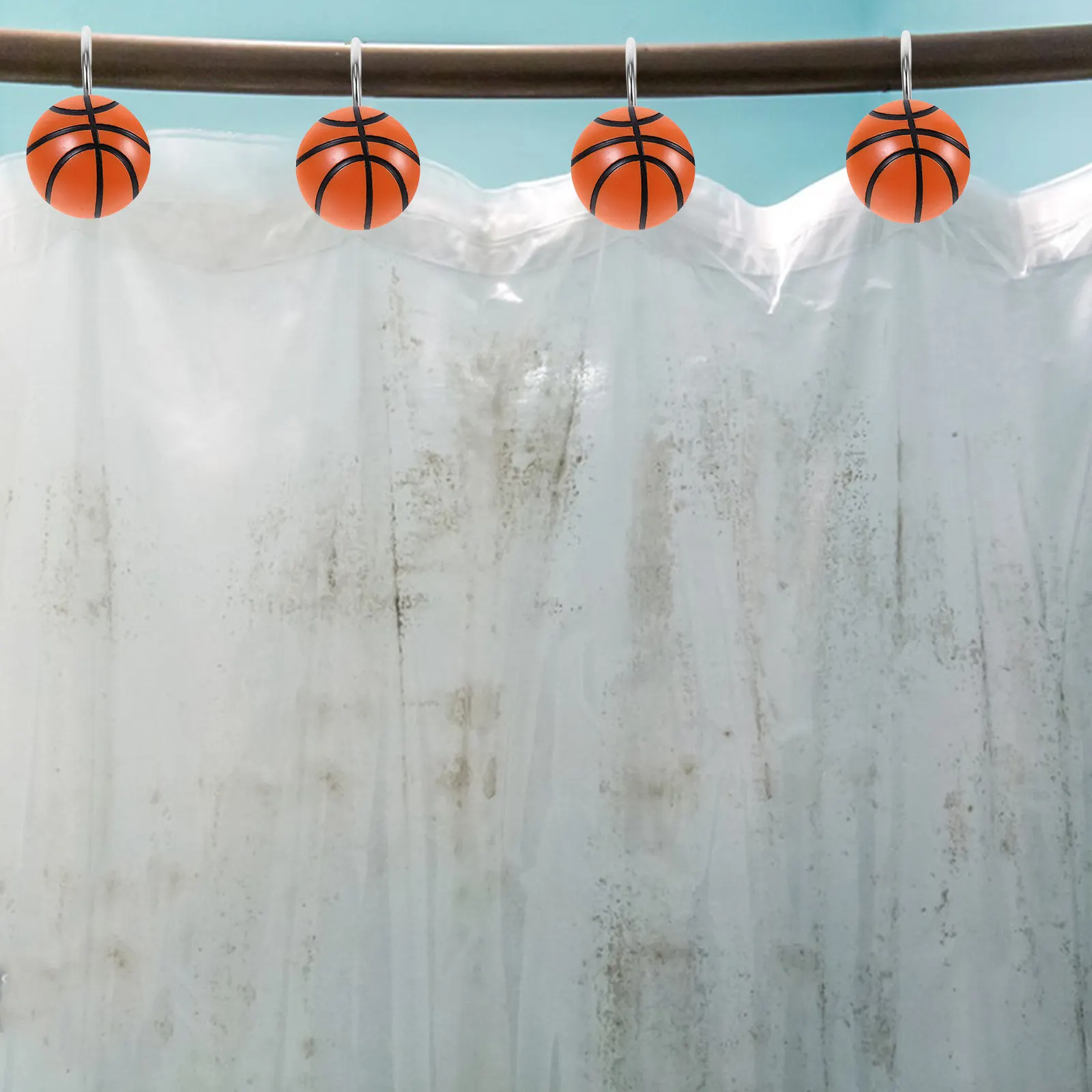 12Pcs Basketball Shower Curtain Hooks Resin Decorative Round Rings Bathroom Curtain Accessories Shower Rings Heavy Duty