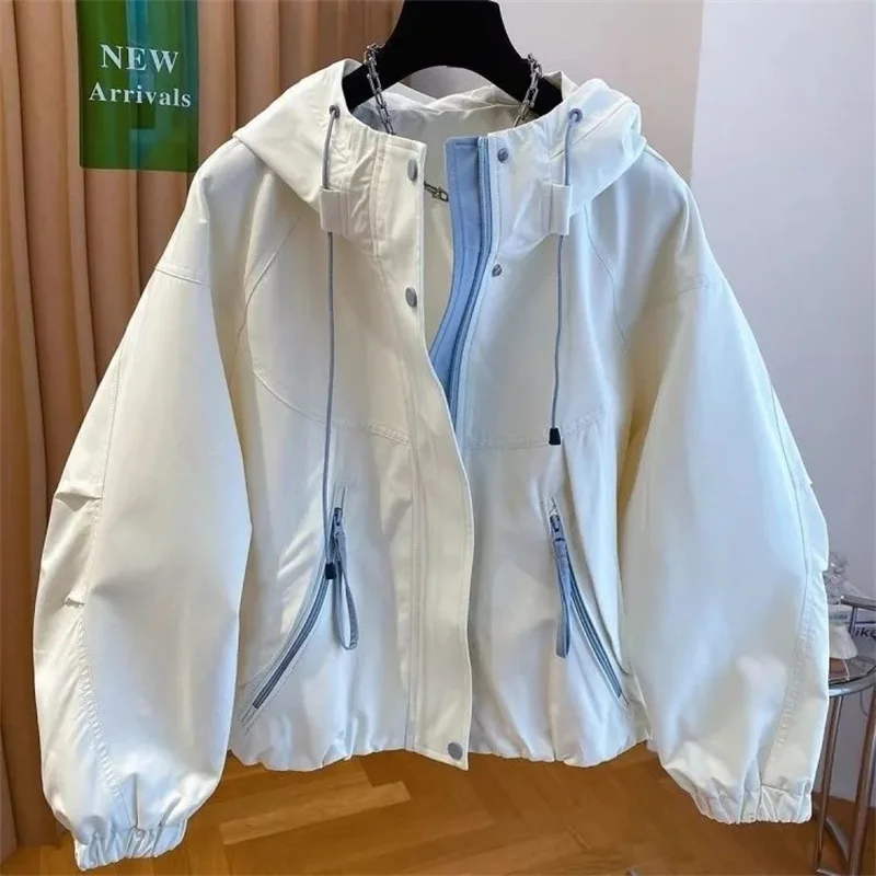 Women's Short Jacket 2026 Spring Autumn New Korean version Loose Coat Female Casual Versatile Hooded Workwear Windbreaker Tops