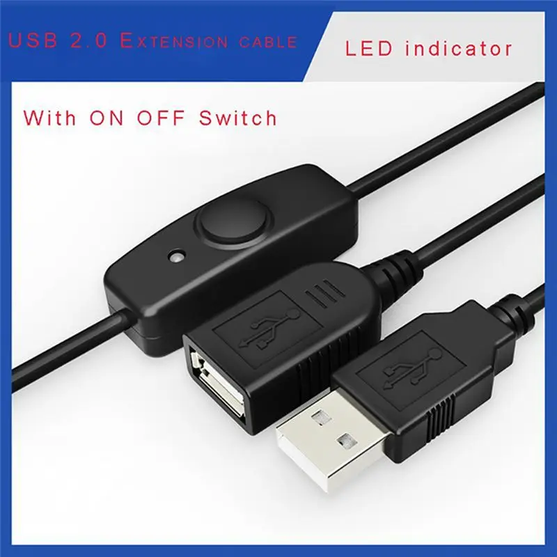 A40I Data Sync USB 2.0 Extender Cord USB Extension Cable with ON OFF Switch LED Indicator for PC Laptop USB Fan LED Lamp