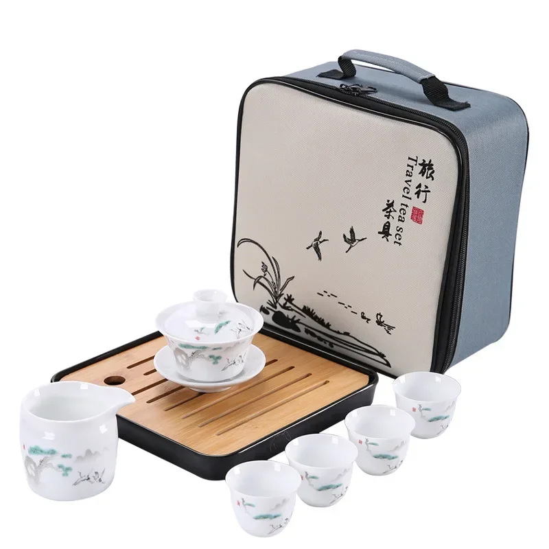 

Drinkware Set Chinese Kung Fu Travel Tea Set Ceramic Portable Teacup Porcelain Service Gaiwan Tea Cup Mug of Tea Ceremony Teapot