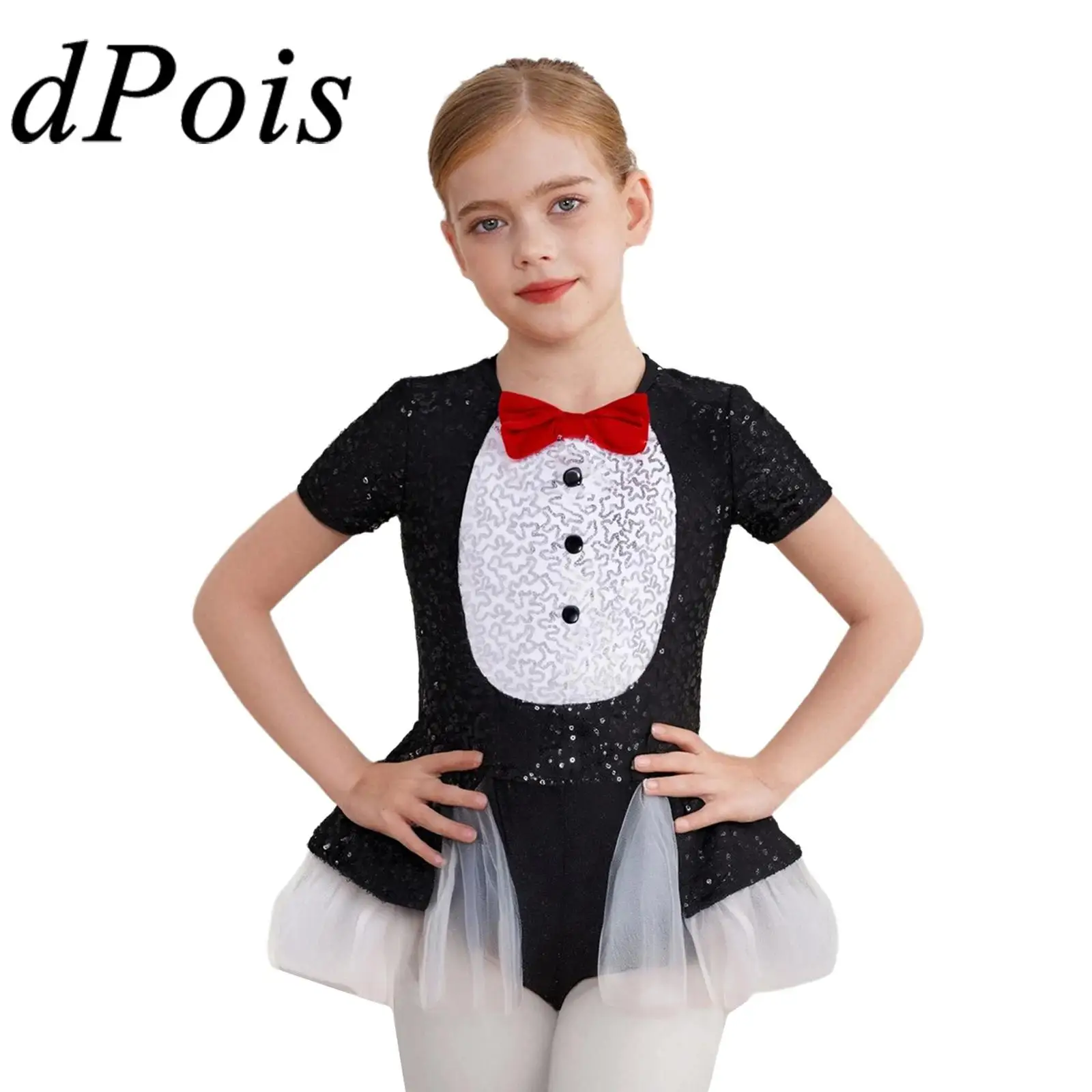

Kids Girls Sequins Dress Penguin Costume Bow Tie Outfit Outfit Fancy Dress Animal Halloween Cosplay Clothing Birthday Party