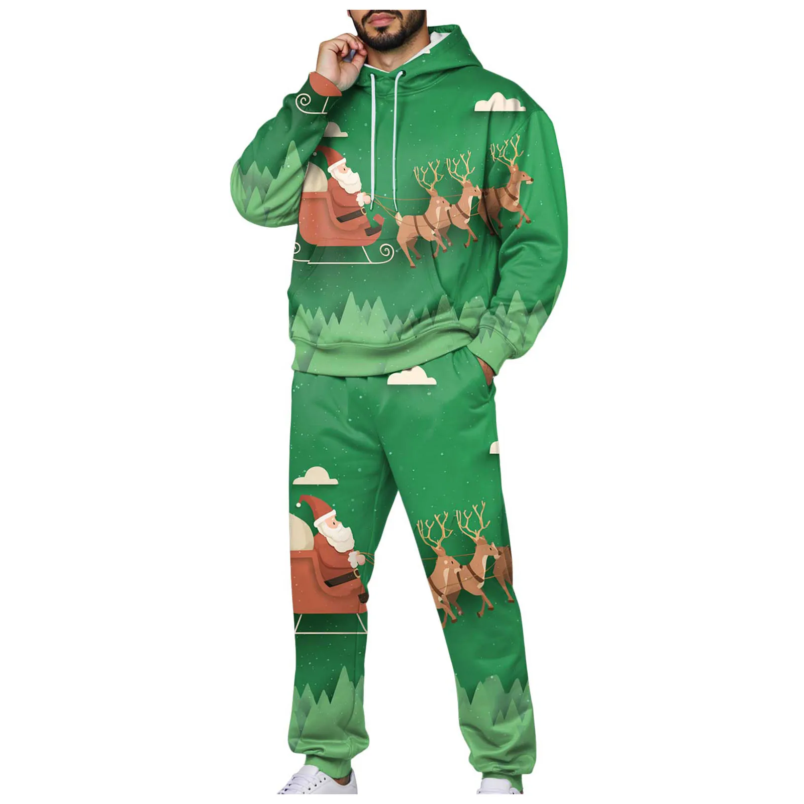 

Medium Suit Men's Christmas Print Hoodie And Jogger Pants Two Piece Set With Drawstring Pockets Extra Slim Suit