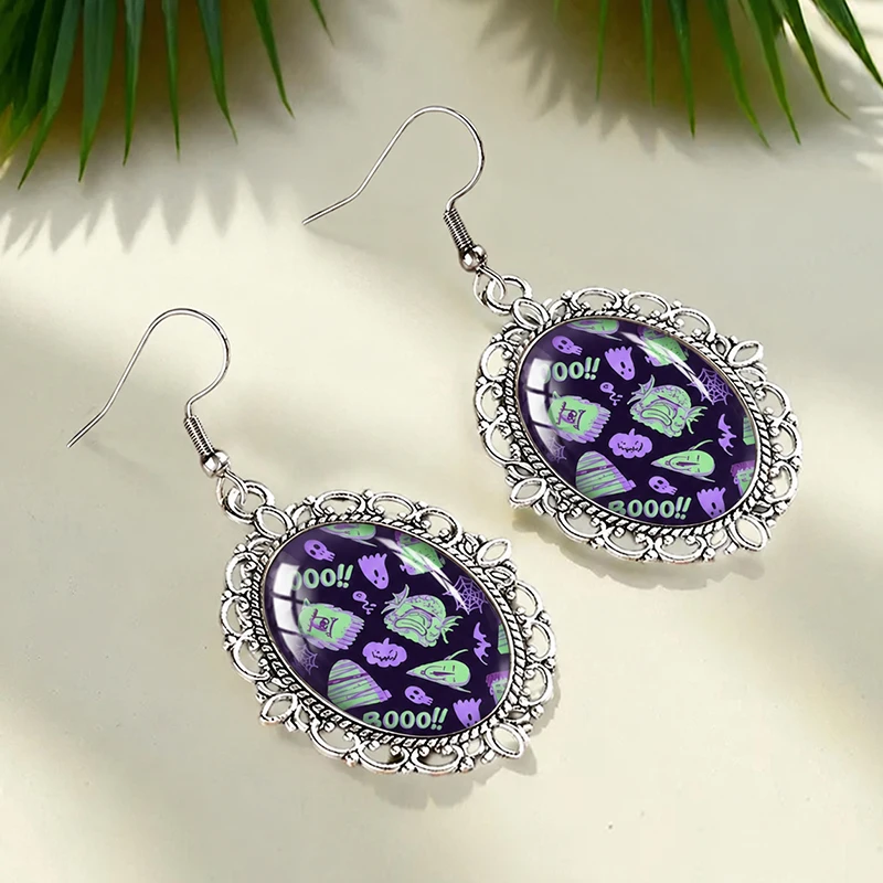 Vintage Halloween Ghost Pumpkin Earrings Retro Gothic Monster Glass Drop Earrings For Women Jewelry Gift