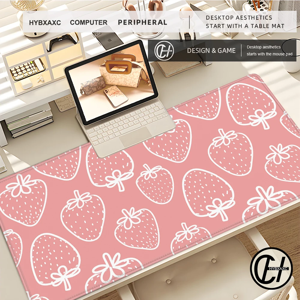 Strawberry Desk Mat Kawaii Mousepad Pink Cute milk sakura cherry blossom pattern Pastel aesthetic deskmat XXL gaming mouse pads