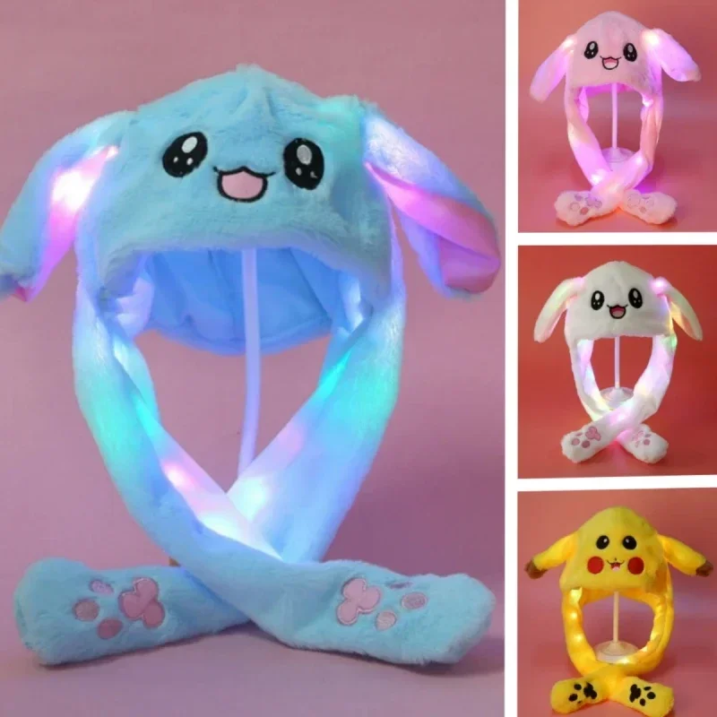 Glowing Rabbit Hats Children Plush Hat After Pressing The Paw The Ear Can Move Hair Band Decoration Prop Cosplay Adult Cute Hat