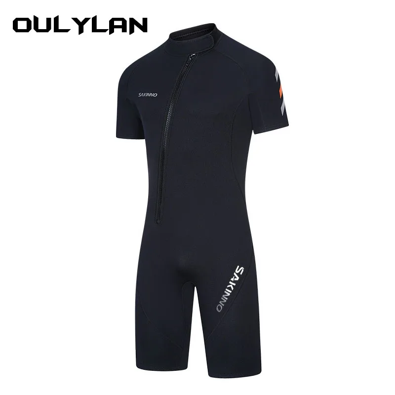 Oulylan 2mm Neoprene Wetsuit Men Short Sleeve Diving Suit Kayak Surfing Snorkeling Sunproof Warm One-piece Wet Suit Swimwear