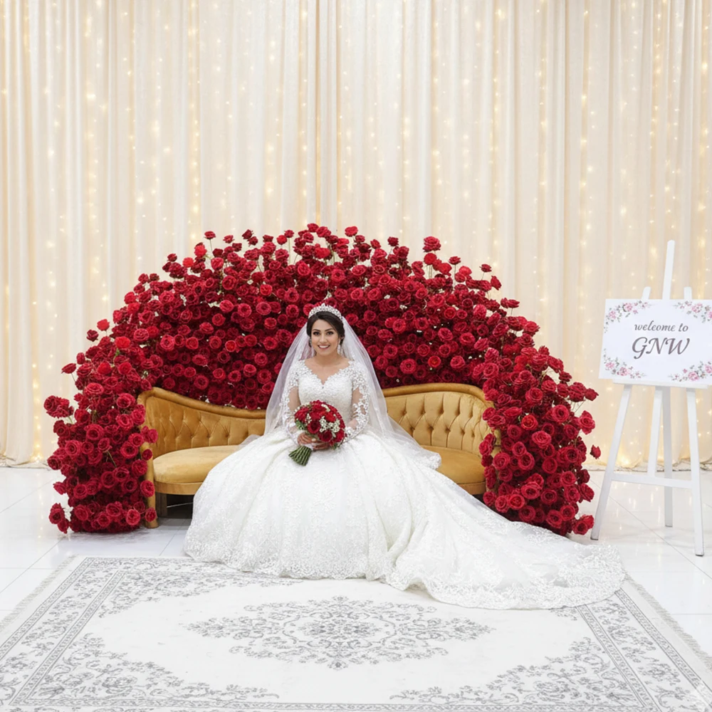 

Red Roses Customized Artificial Silk & Foam Flower Runner-Elegant Modern Simple Design For Sofa Backdrop Wedding Decor 3m X 1.5m