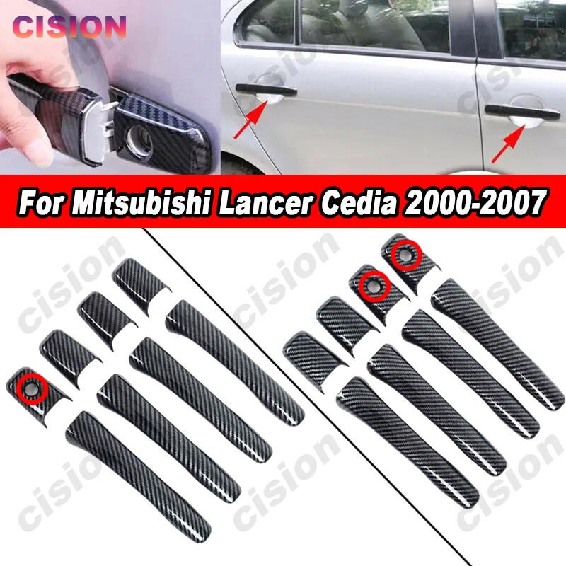 

8x автомобильная внешняя дверная ручка в стиле углеродного волокна, рамка, панель, молдинг, накладка для Mitsubishi Lancer Cedia G8 2000-2007, Стайлинг