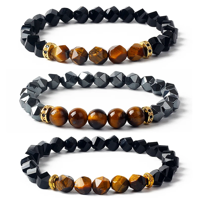 Facted Natural Obsidian Hematite Tiger Eye Beads Bracelets Men for Magnetic Health Protection Women Soul Jewelry Pulsera Hombre