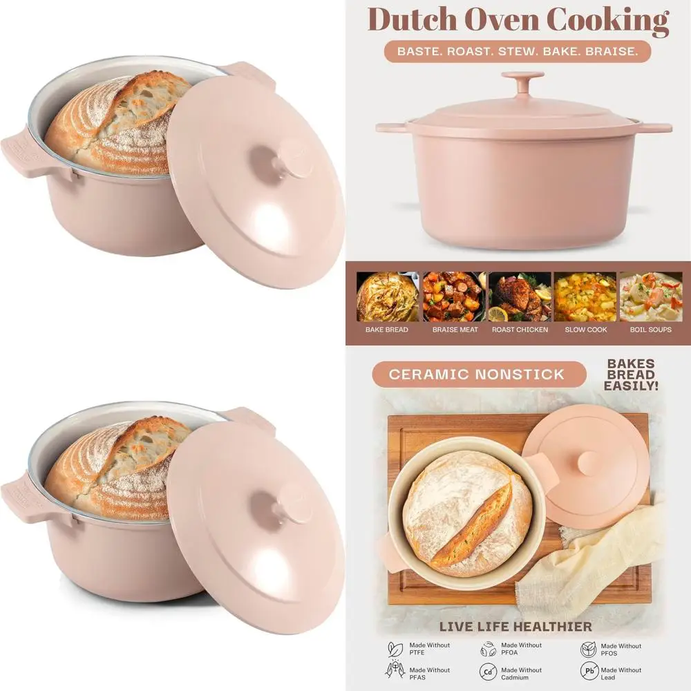 

10-in-1 Nonstick Ceramic Dutch Oven, 5 Qt, Perfect for Bread Baking, Pasta, Spaghetti, and More