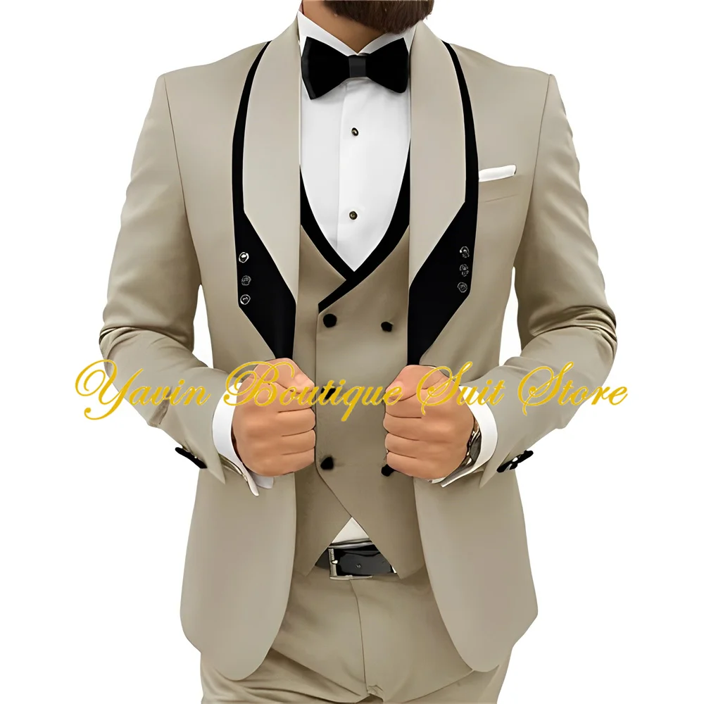 Fashion Business Men's Suit 3-Piece Set Jacket Vest Pants Slim Fit Tuxedo Wedding Party Man Suits