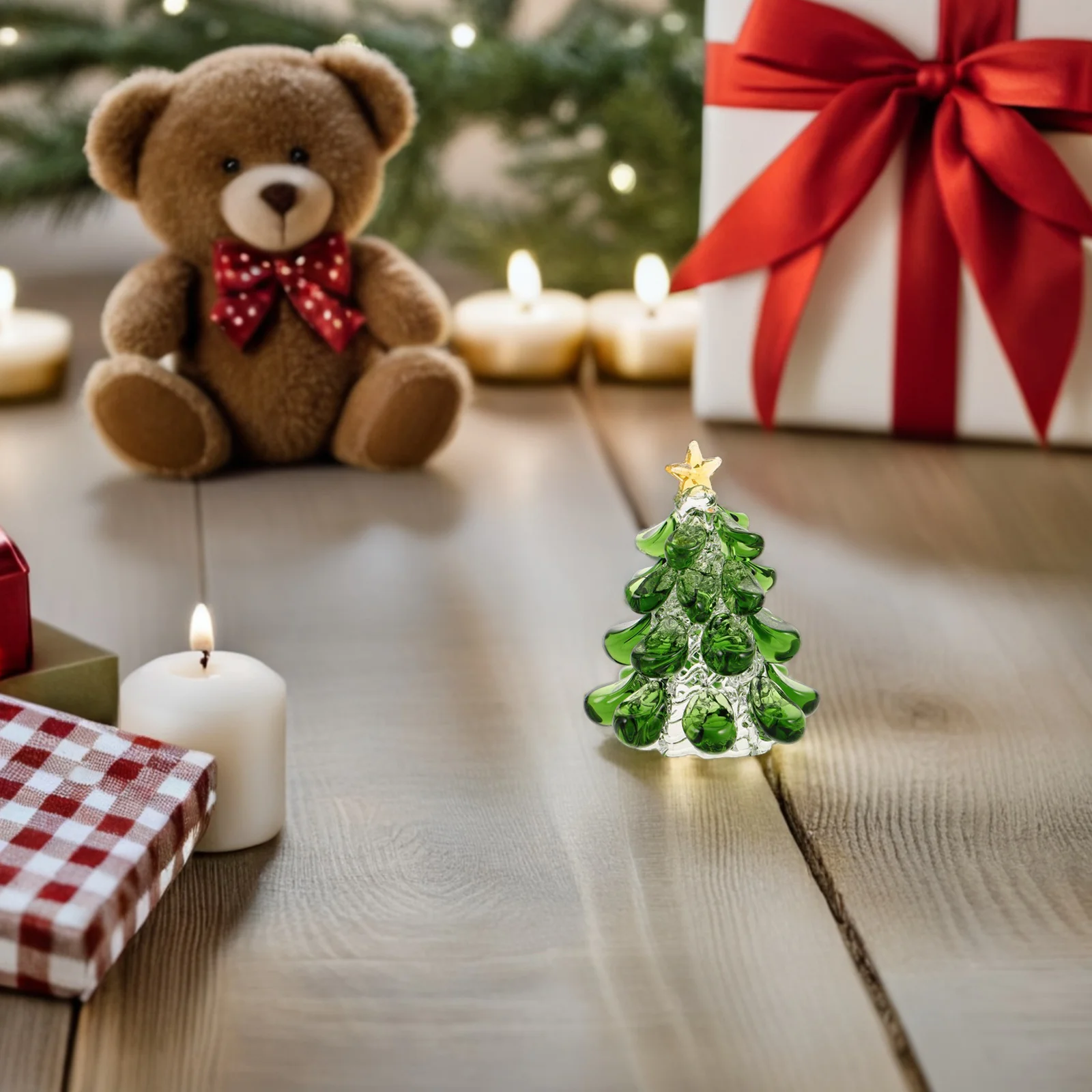 

Mini Green Crystal Christmas Tree Desktop Ornament Paperweight Star Topper Holiday Tabletop Xmas Centerpiece Miniature Tree