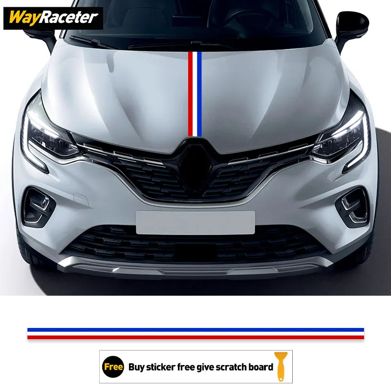 Car Hood Line French Flag DIY Vinyl Decal Bonnet Stripes Sticker For Renault Megane Clio Sandero Zoe Captur Arkana Twingo Sport