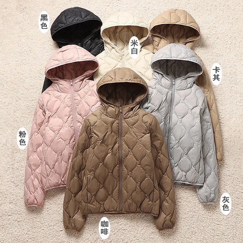 Autumn and Winter New Women's Lightweight Down Jacket Fashion Warm Windproof Slim White Duck Down Hooded Mature Women's Jacket