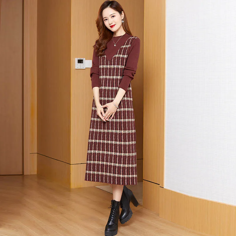 Winter French Fashion Elegant Striped Dresses Office Lady Slim Simple All-match Soft Comfortable Long Sleeve Sweater Vestidos