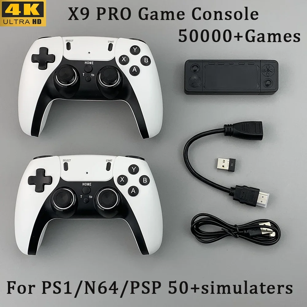 X9 PRO Retro Game Stick Video Game Console 4K TV HD 50000 Games 50+ Emulators For PS1/PSP/SFC/N64 Dual 2.4G Wireless Controller