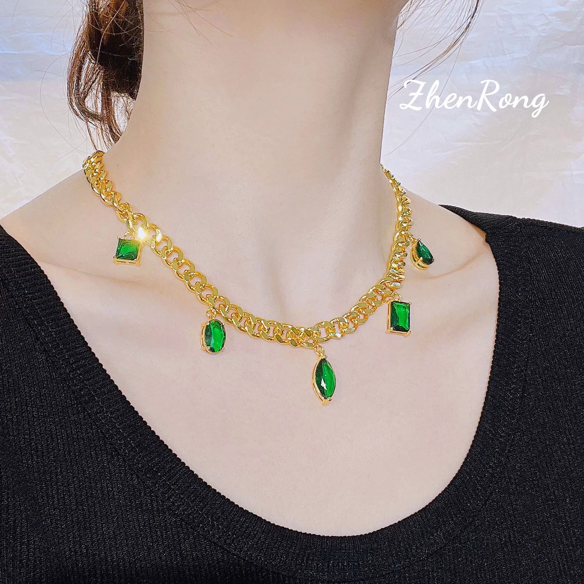 S925 sterling silver necklace retro high-end necklace medium and ancient style full diamond neck chain collarbone chain female