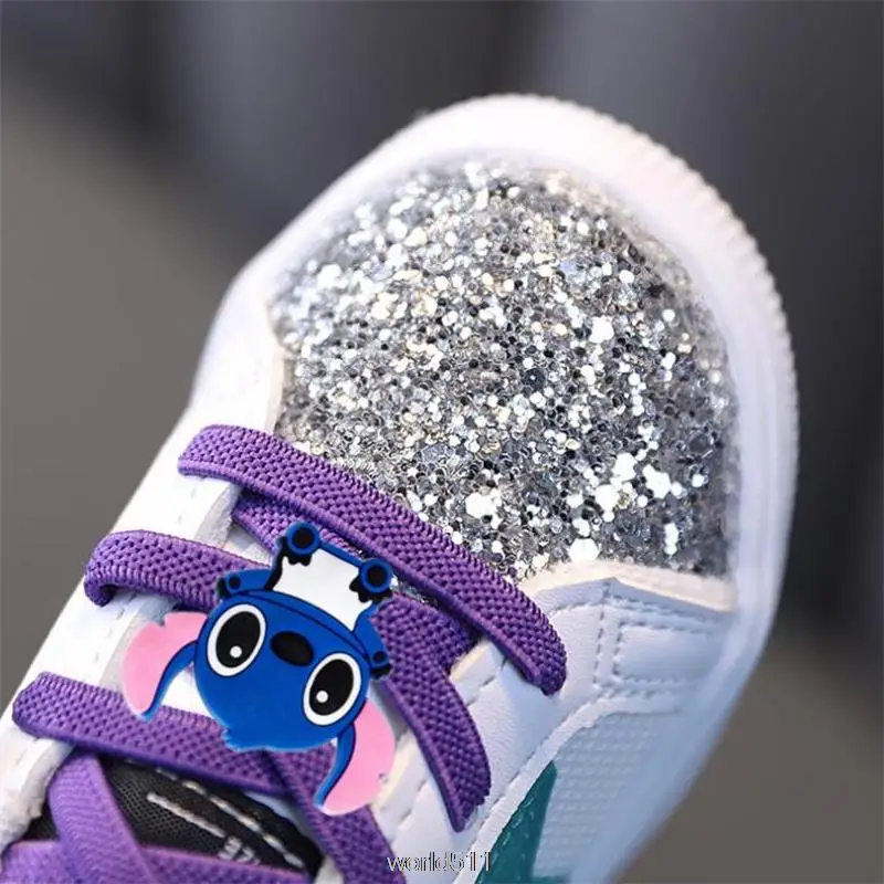 Disney-zapatillas de deporte de Mickey y Minnie para niñas, zapatos informales de moda para bebés, Tenis infantiles con lentejuelas y puntadas,