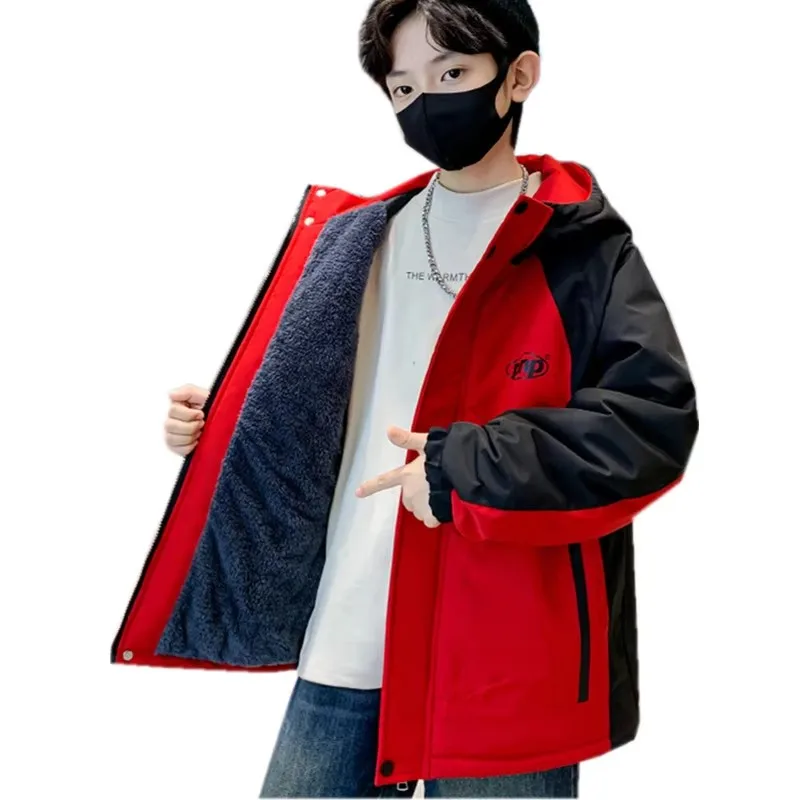 

New Winter Children's Thicken Parka Jackets For Boy Patchwork Outerwear Thermal Clothes Hooded Teen Boys Korean Parka Coat 5-14T