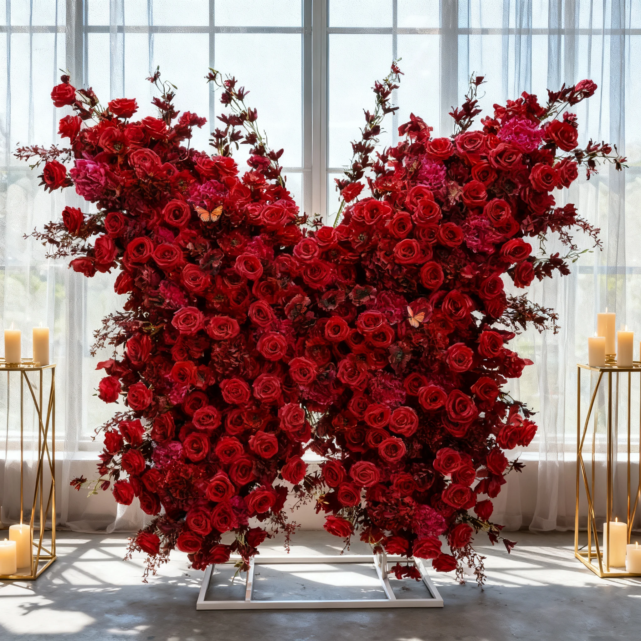 Wholesale Flower Walls Butterfly Floral Wall Red Artificial Flower Arch Wedding Arch For Wedding Decoration