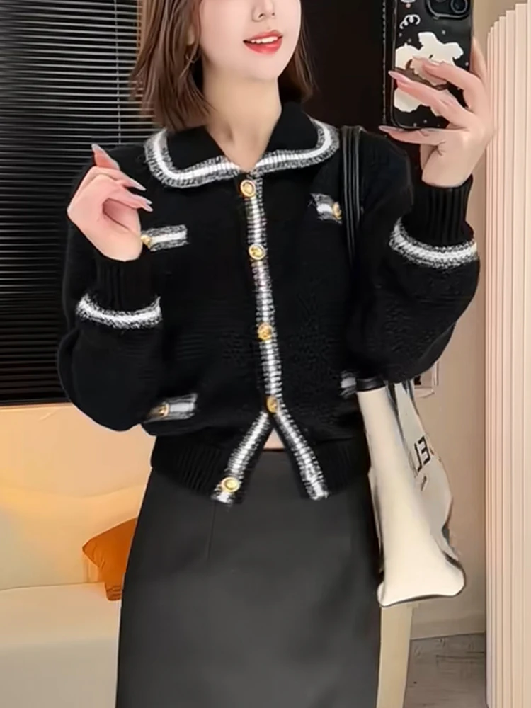 

Korean Sle Slim Fit Knitwear Casual Turn-down Collar Meat Concealing Color Blo Spring Early Large Size Open Cardigan Coat