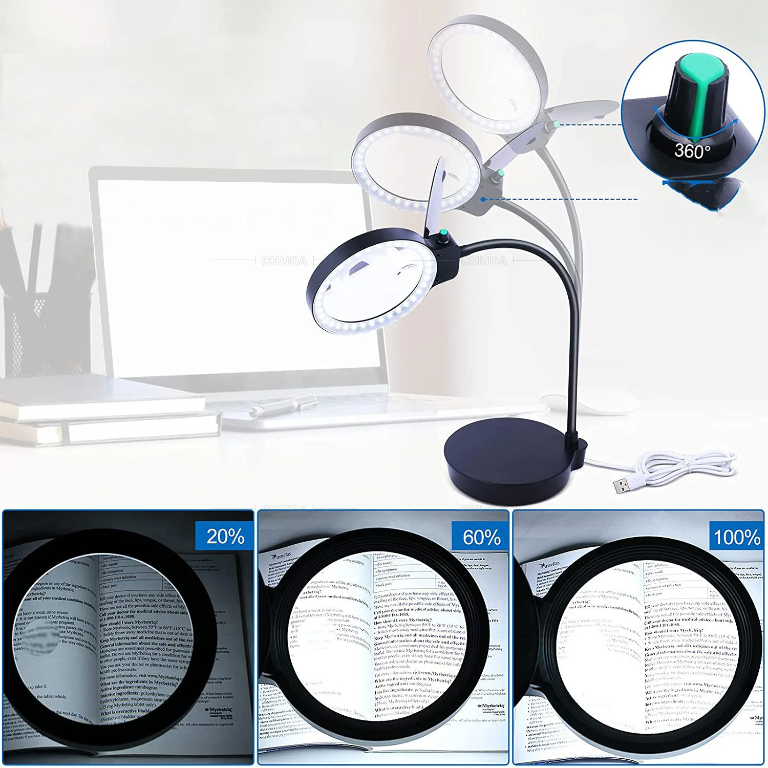 Imagem -02 - Iluminado Lupa Lâmpada de Mesa Usb Lupa 36 Luzes Proteção para os Olhos Beleza Maquiagem Tatuagem Luz Leitura Led Mesa Luz