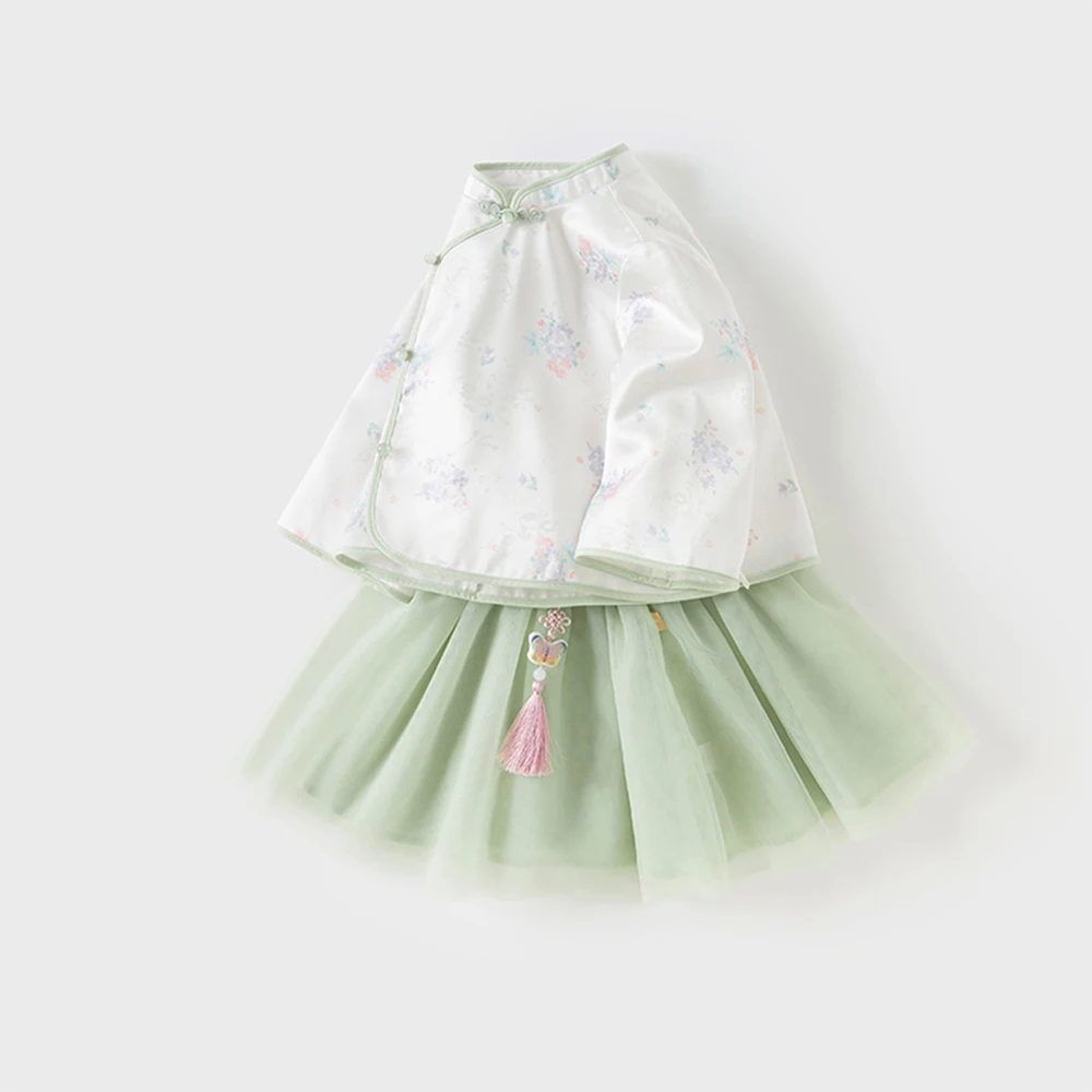 Dave Bella Children's Mesh Half Skirt Set for Girls Baby Autumn Fashion Sweet Cute Gentle Print Two piece Set Party DB3252947