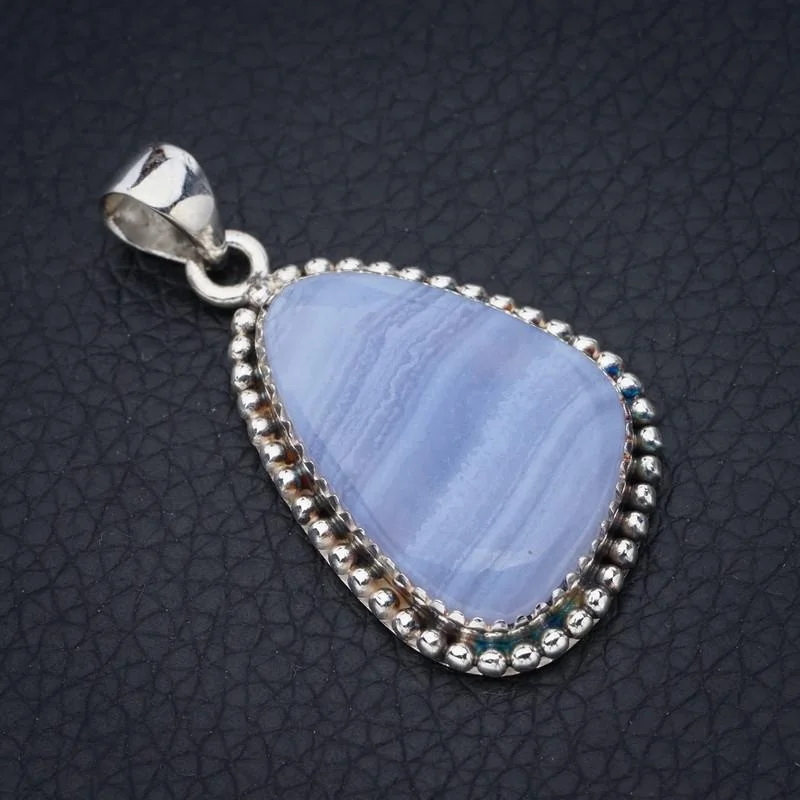 

StarGems Blue Lace Agate Handmade 925 Sterling Silver Pendant 1.75" F4941