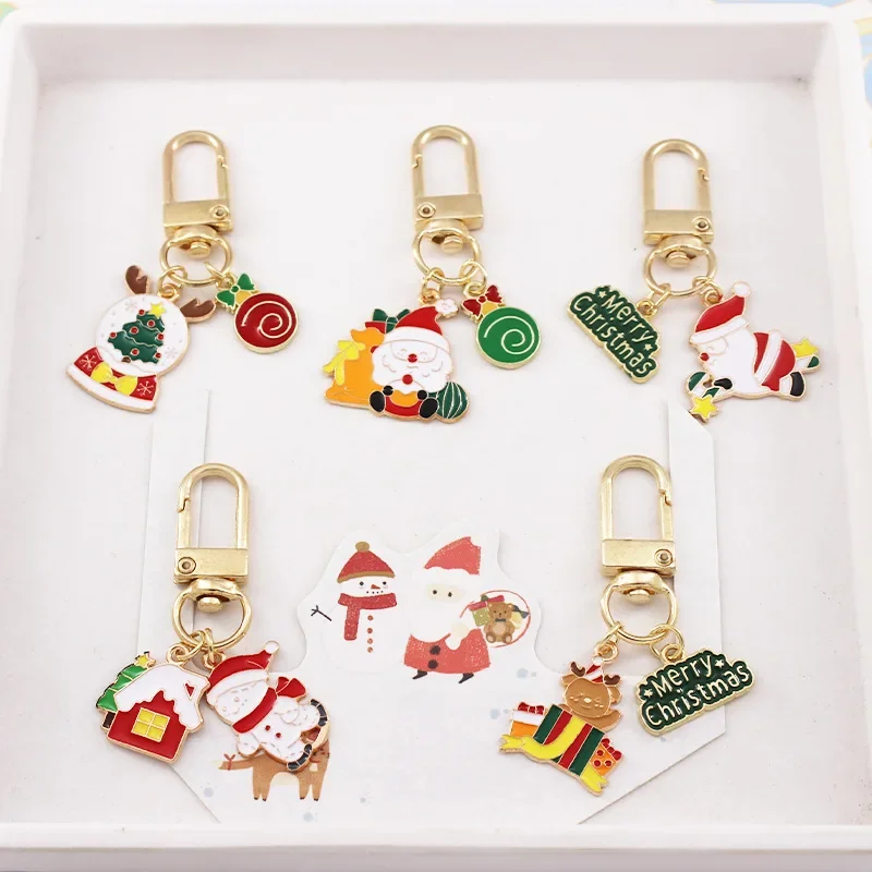 Christmas Series Keychain Cute Christmas Tree The Elderly Small Bell Snowflake Hang Bag Alloy Accessories