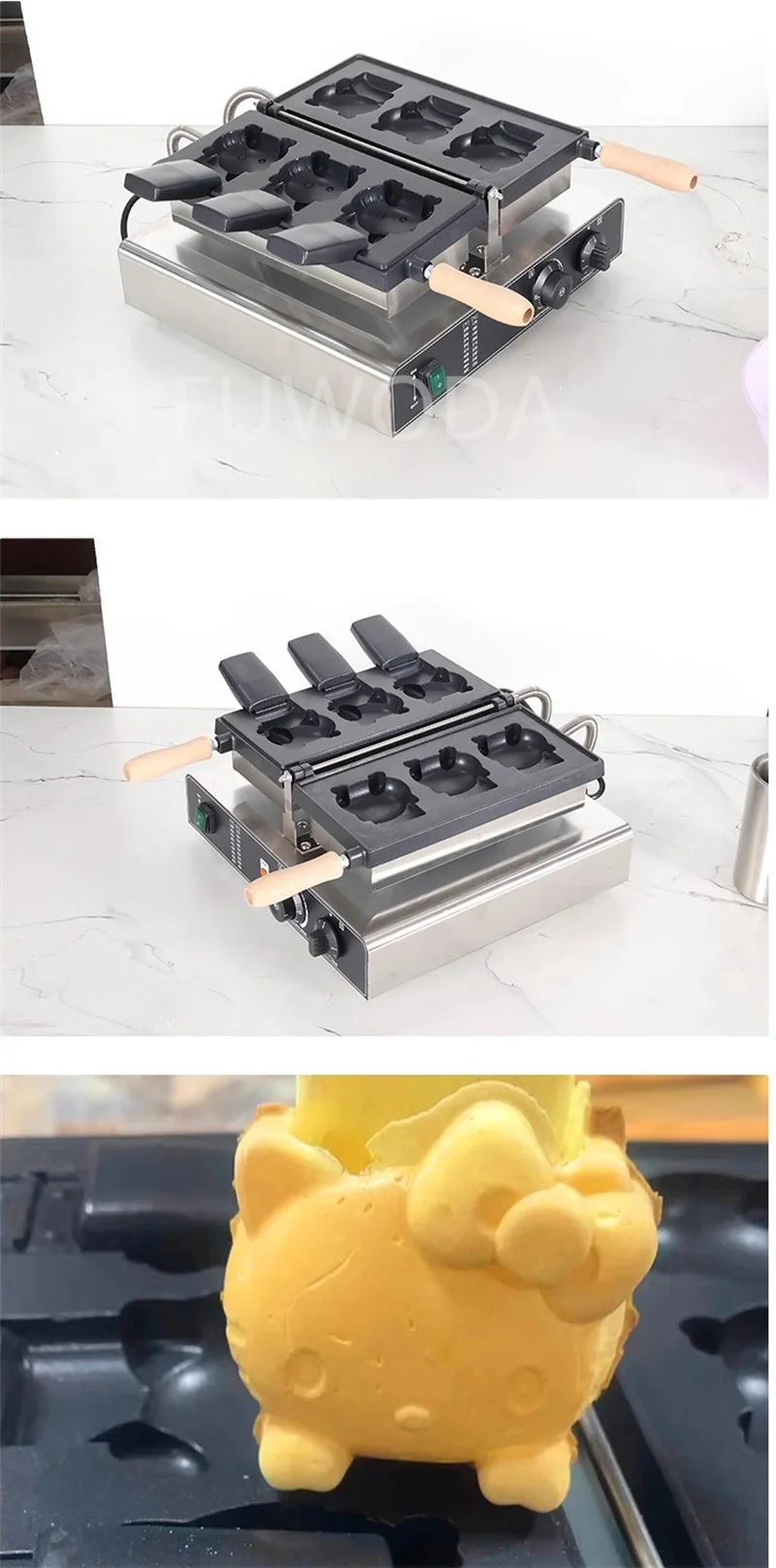 110V 220V Cat Shaped Waffle Machine Electric Waffle Maker 3pcs Of Cat Mold Open Mouth Kitty Sponge Cake Waffle Machine Hot Sale