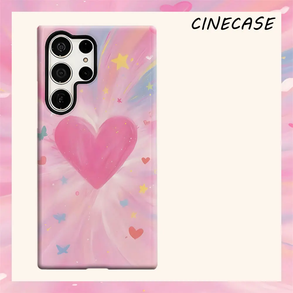 Pink Heart Burst For Samsung Galaxy S26 S25 S24 A56 A36 Dual Layer Luxury Fashion Full Lens Protective Case