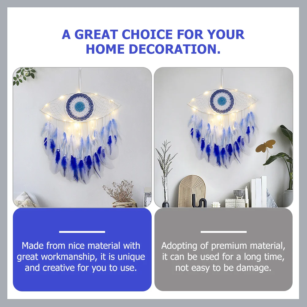 

Unique Evil Eye Luminous Dream Catcher Pendant Handmade Plumes Wall Hanging Decorative Dreamcatcher Home Ornament