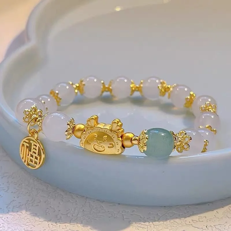 Natural Jade Dragon Bracelet Real Jewelry Charm Amulet Fashion Designer Luxury Vintage Beads Bangle Agate Gifts for Women