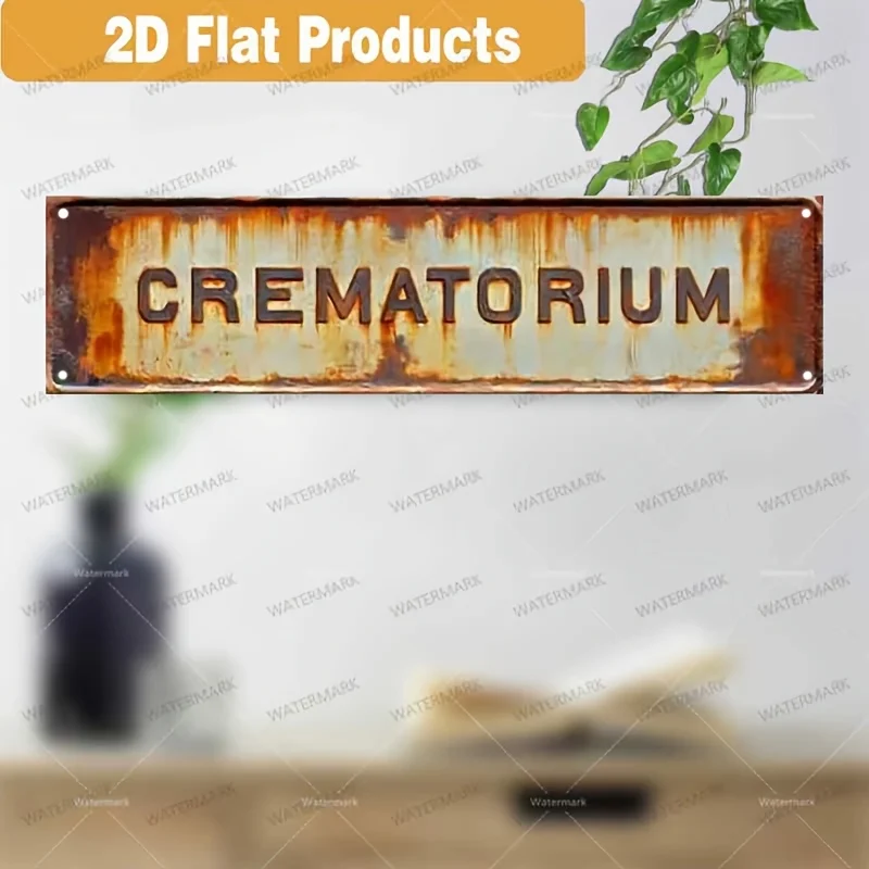 2D Flat, 2D Flat - This Is a 2D Flat Vintage Crematorium Sign Made of Rustic Aluminum, Measuring 16