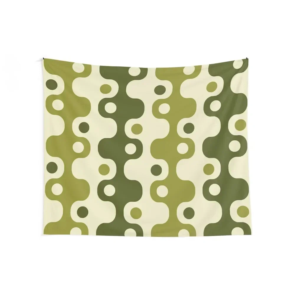 Retro Mid Century Modern Abstract Space Age Pattern 759 Olive Green Tapestry Decoration For Rooms Wall Coverings Tapestry