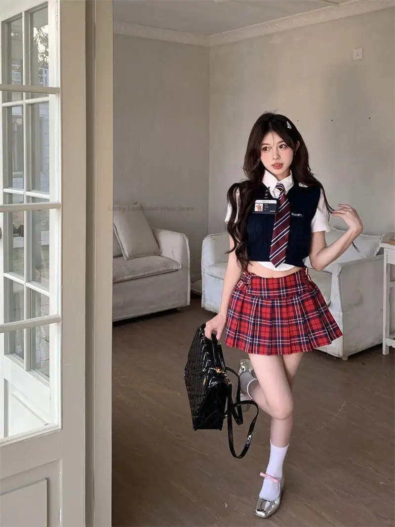 New Improved Fashion Style Girl High Waist Skirt Cosplay Japones Sailor Sweet Korea Imporved Fashion Y2k Style Uniform Jk Set