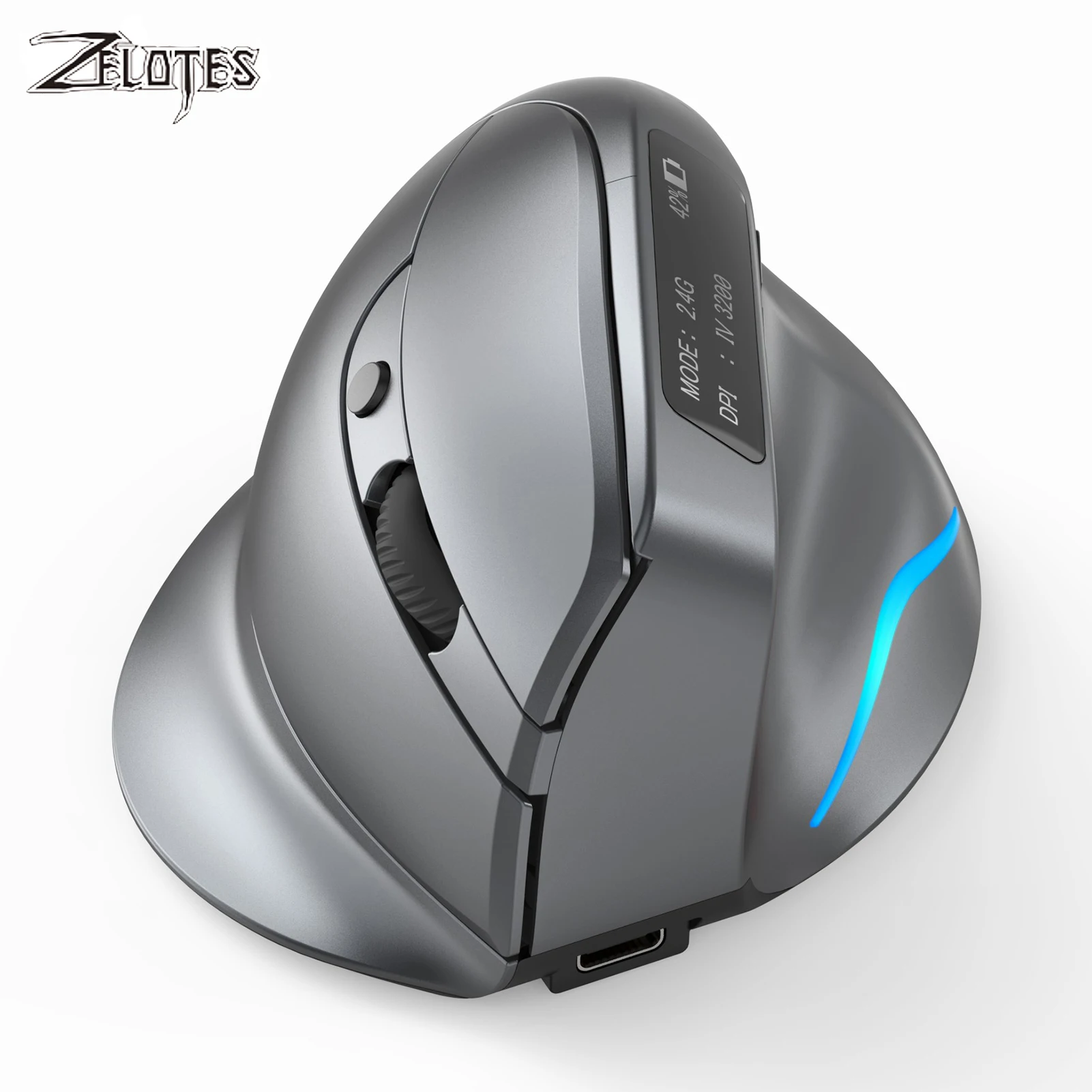 

ZELOTES F-26C Silent Gaming Mouse 3200 DPI Dual-Mode Gray Mouse Optical 2.4GHz Wireless Bluetooth Rechargeable Office PC Mouse