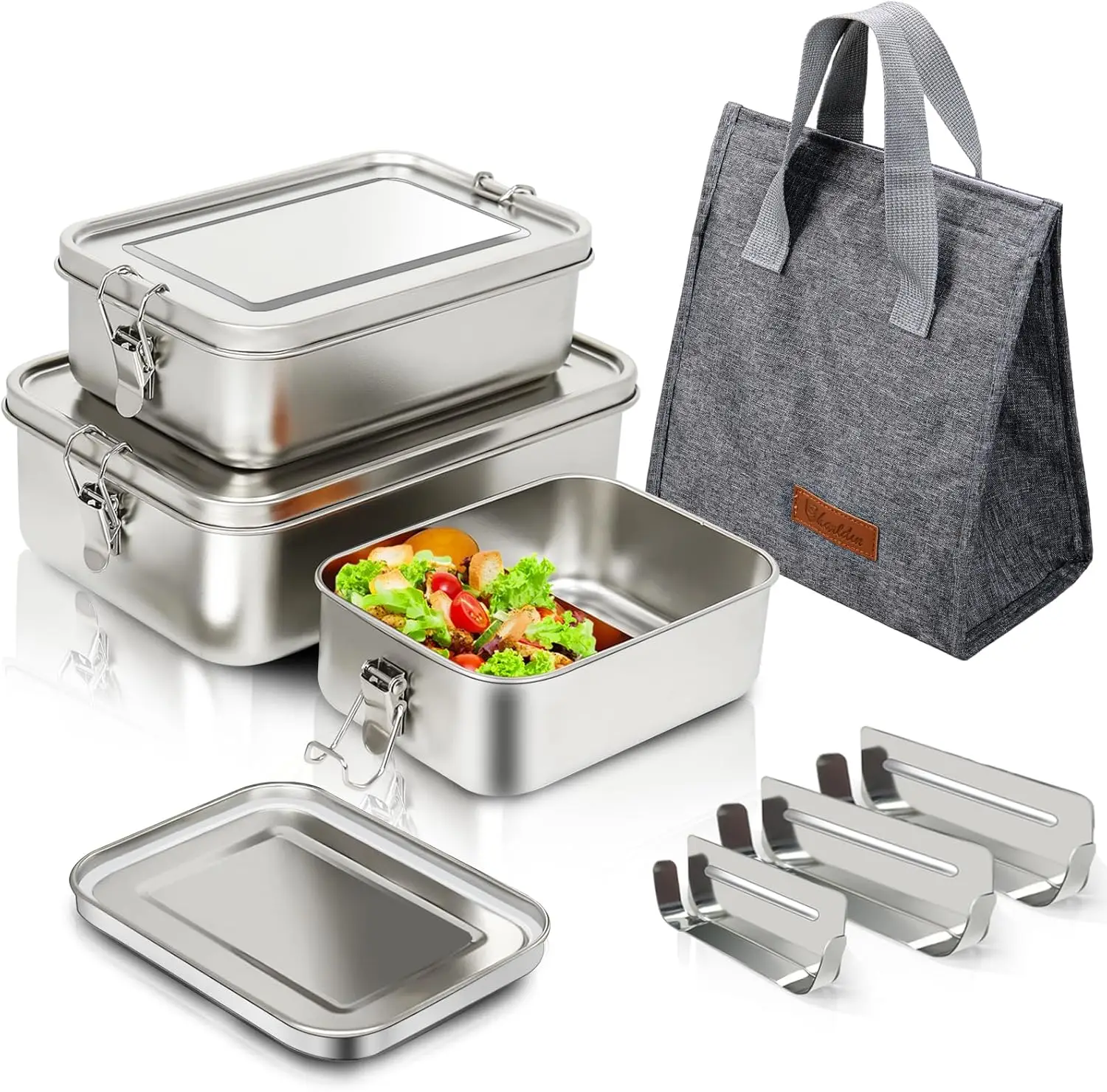 

304 Stainless Steel Bento Box 3 Pack Stainless Steel Containers With Lids 81oz/47oz/29oz,Leak-Proof & Stackable Storage
